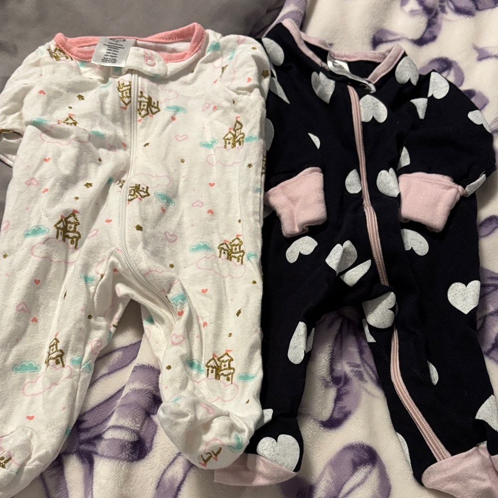 Gerber Kids Footies - White with Castle Print and Black with Heart Design